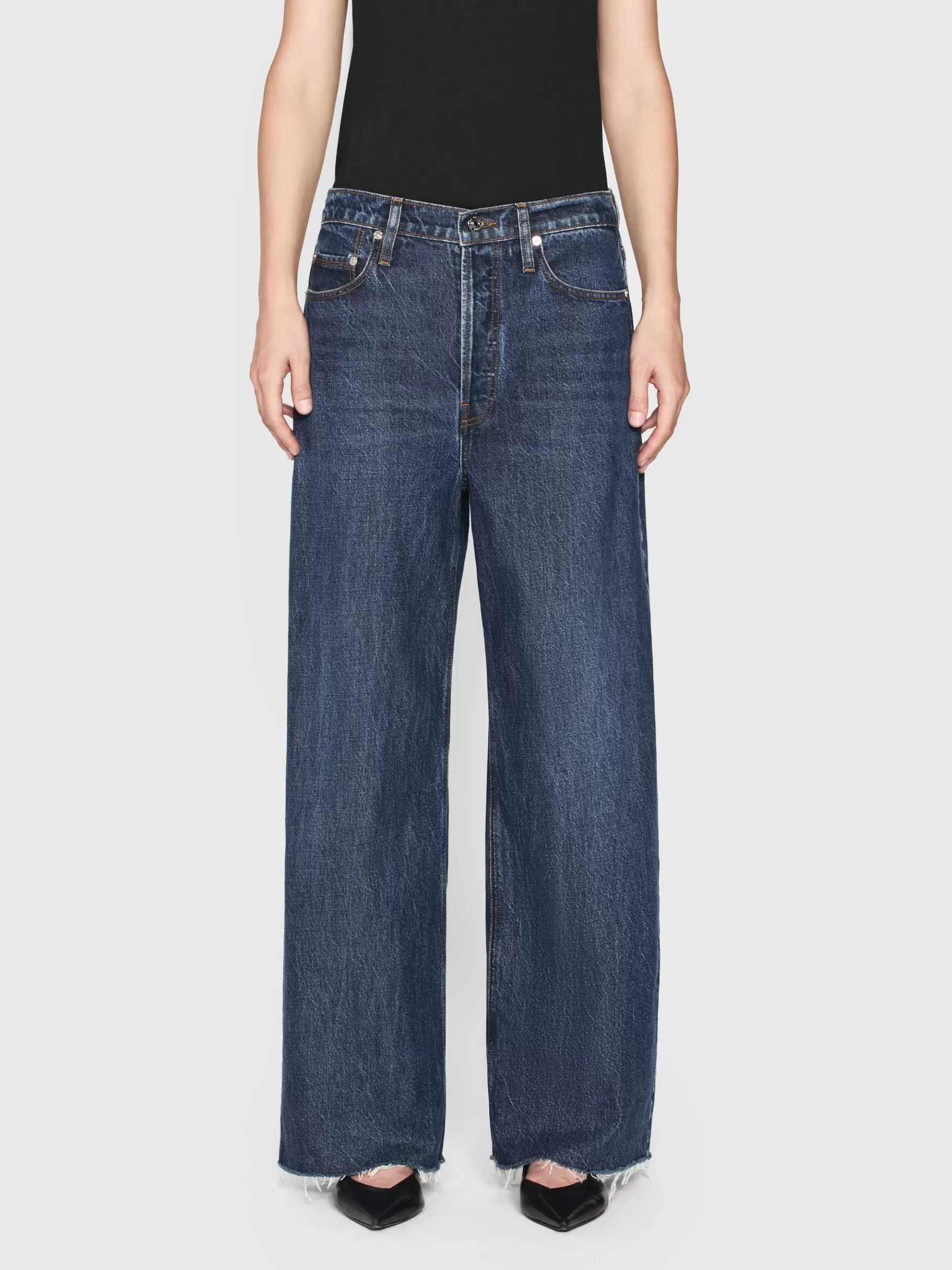 Wide Leg*FRAME Le Low Baggy Wide Leg in Blindspot Raw Fray Blindspotrawfray