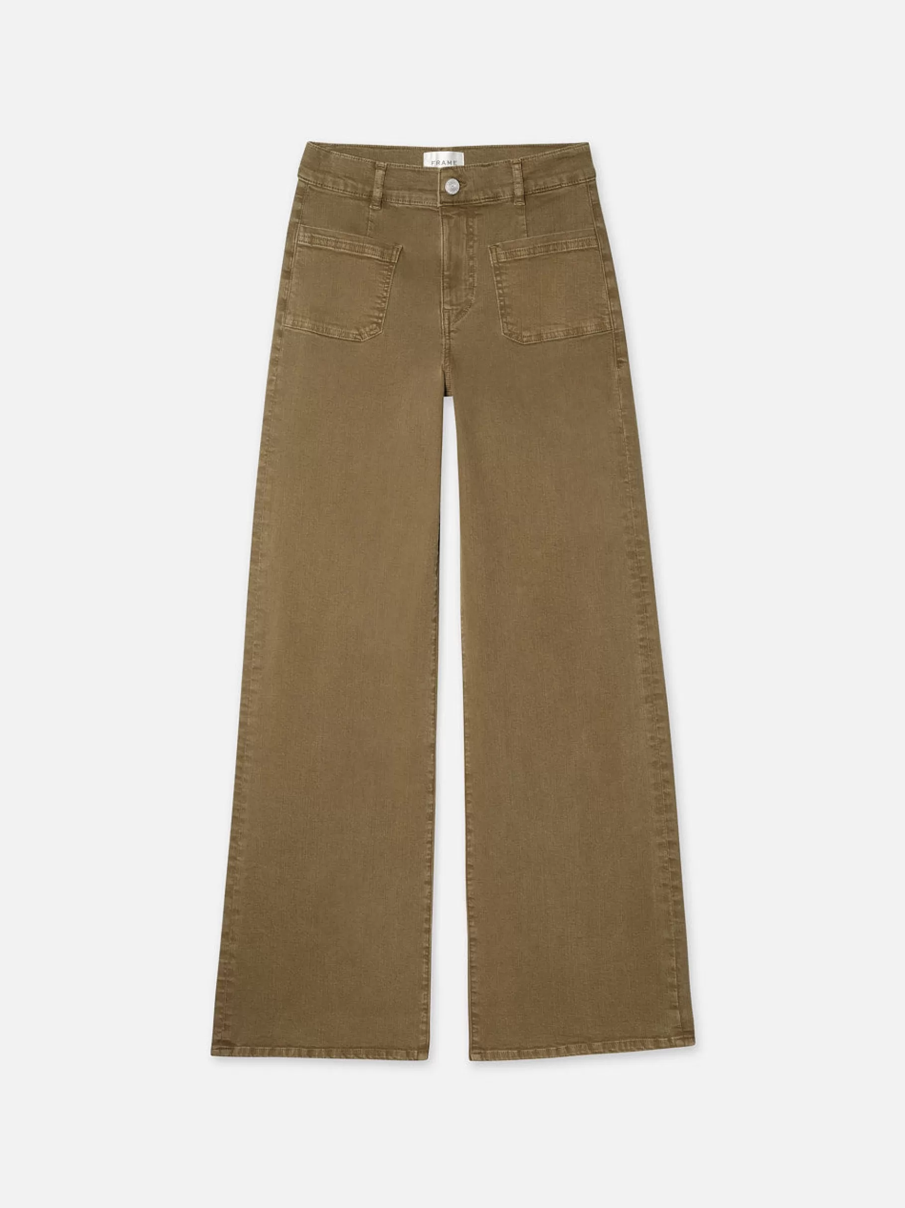 Wide Leg*FRAME Le Slim Palazzo Bardot Pocket in Khaki Green Khakigreen