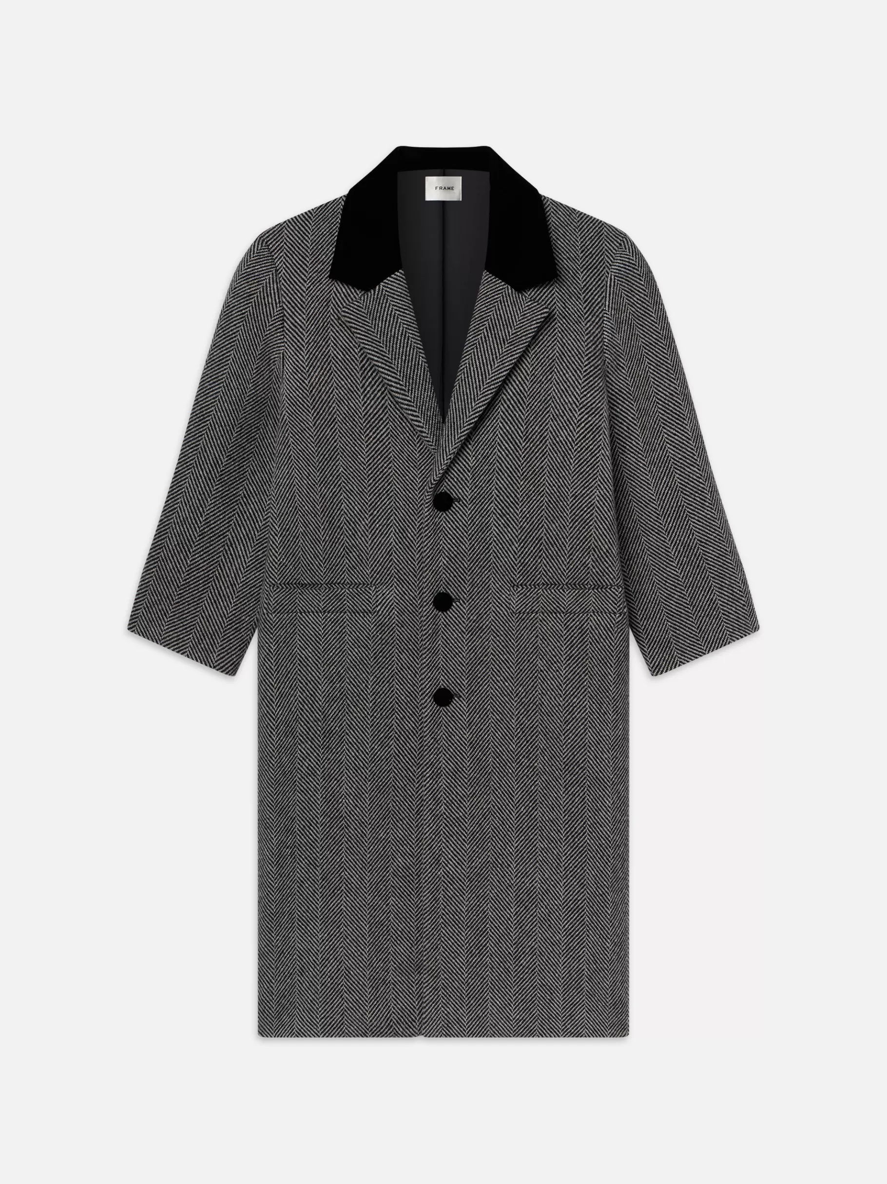 Jackets & Coats*FRAME Long Herringbone Coat in Black Multi Blackmulti