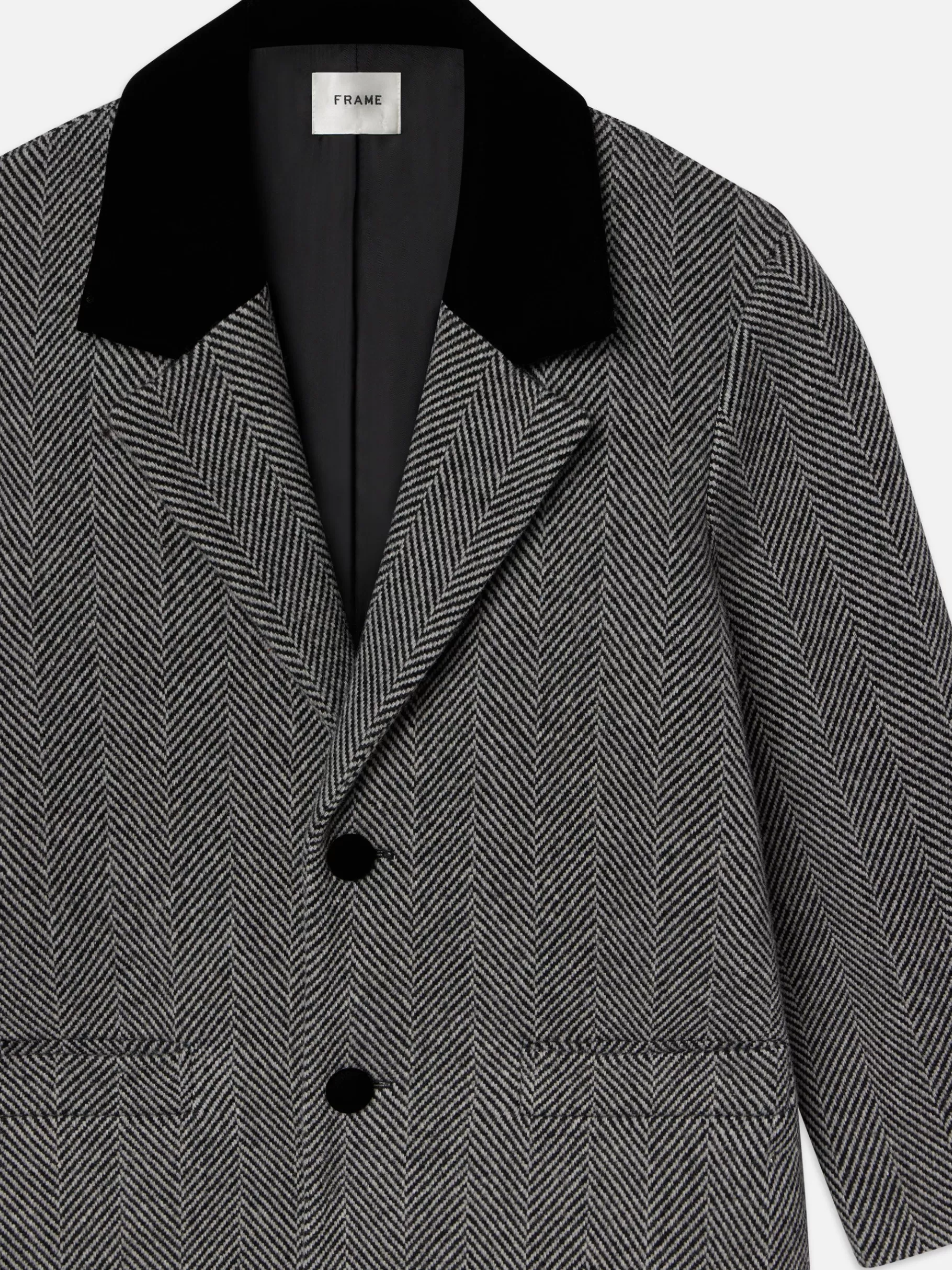 Jackets & Coats*FRAME Long Herringbone Coat in Black Multi Blackmulti