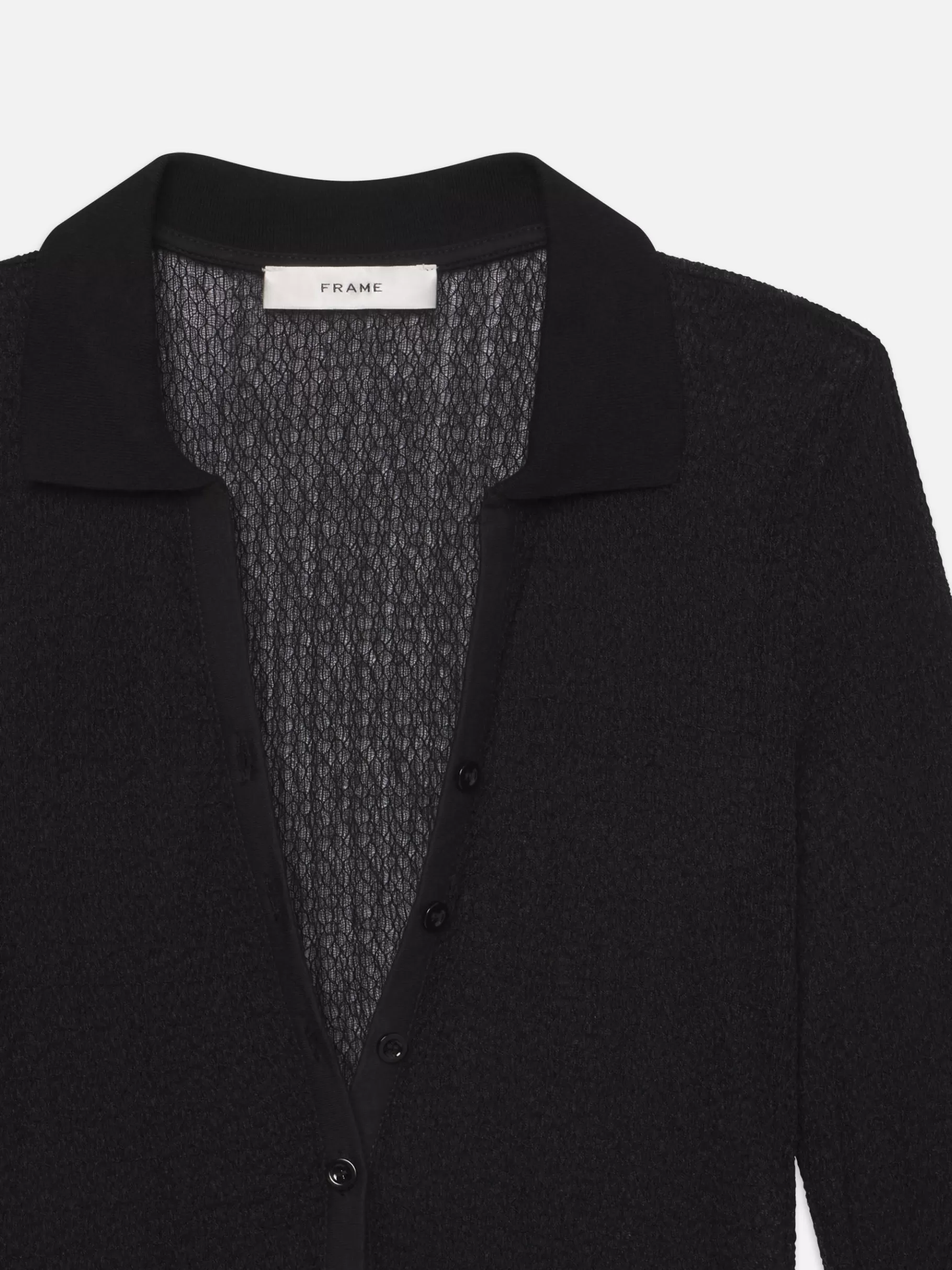 Tops & Blouses*FRAME Mesh Lace Long Sleeve Polo in Black