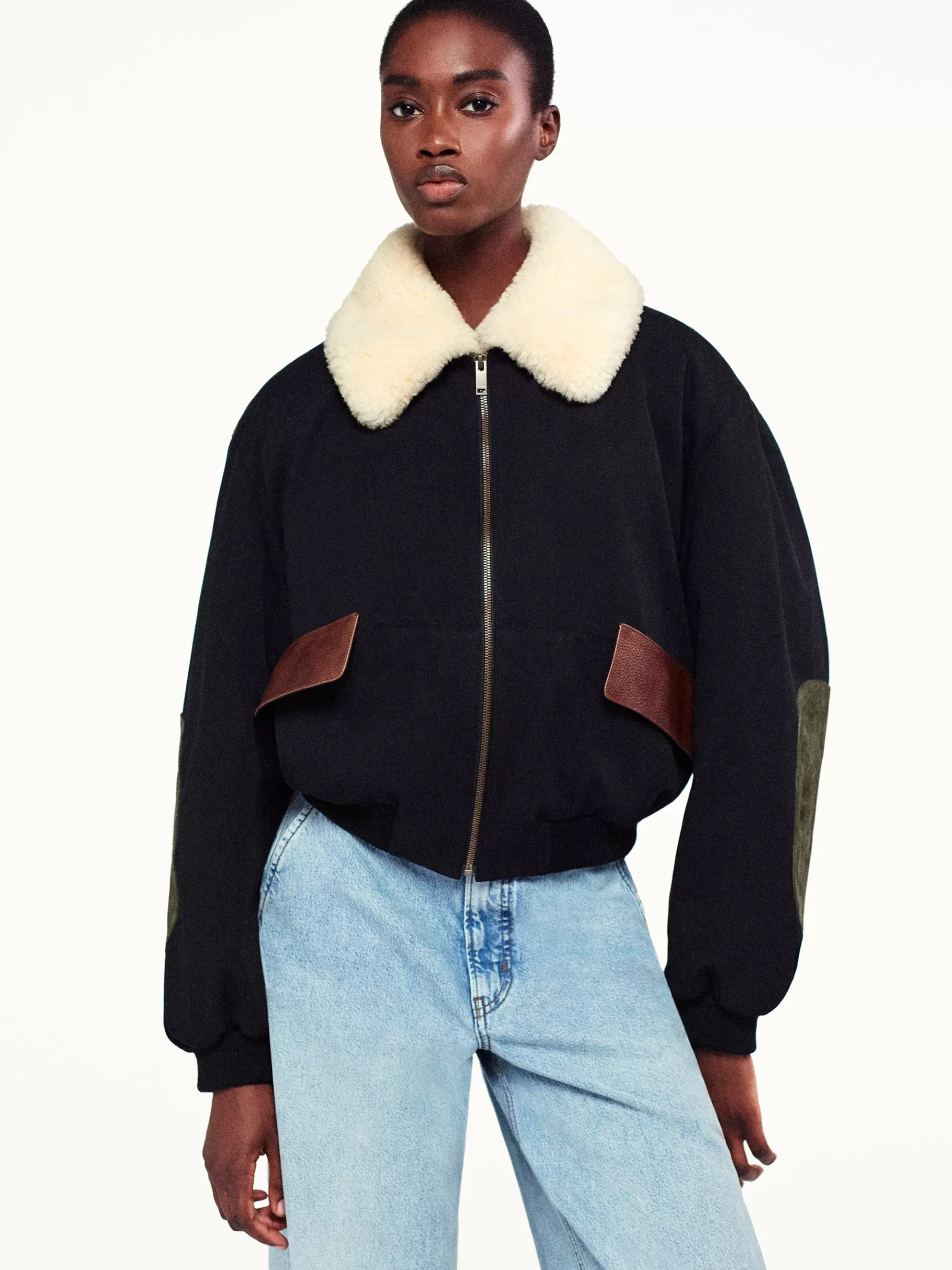 Jackets & Coats*FRAME Mixed Leather Bomber in Black