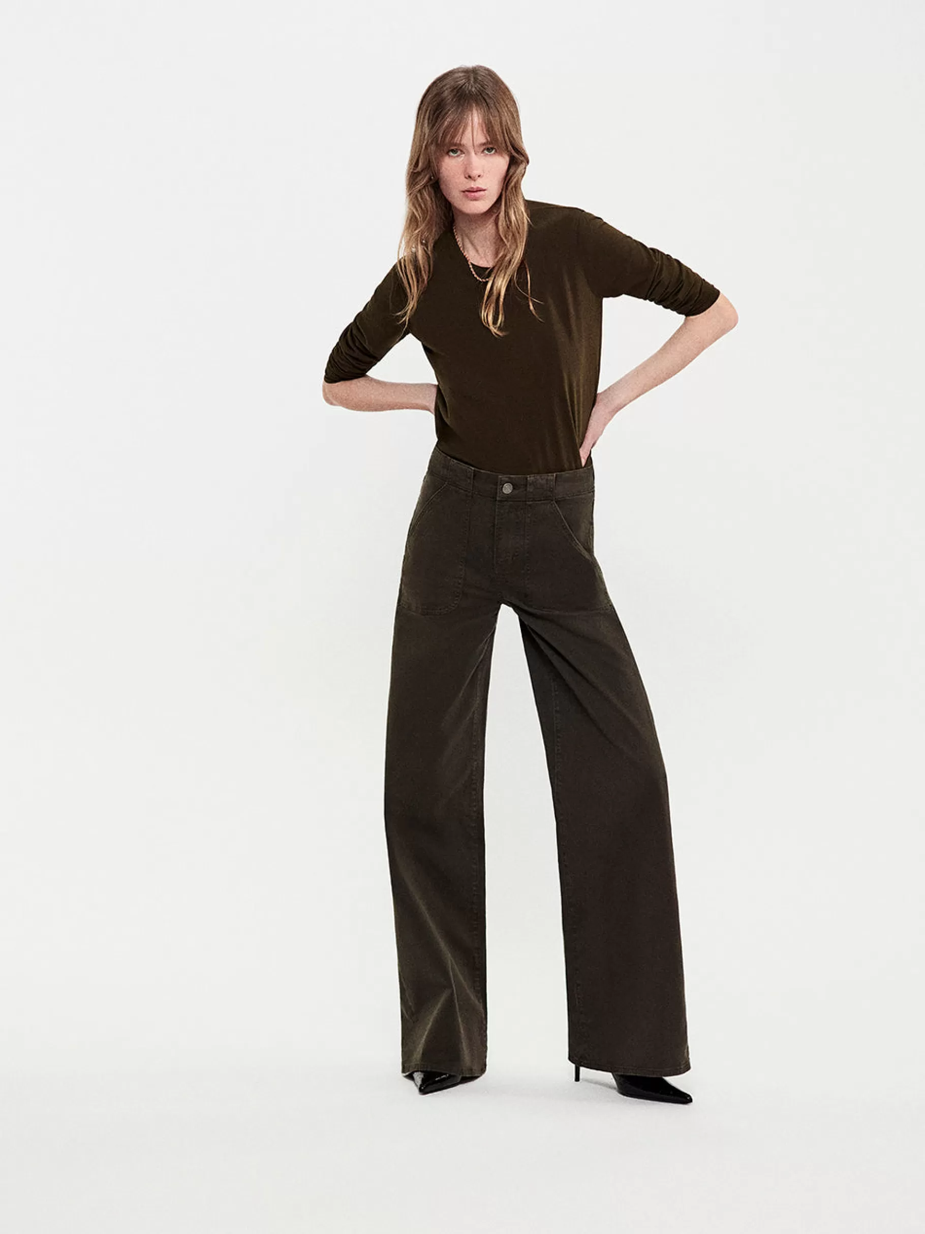 Wide Leg*FRAME Modern Pocket Pant in Rich Military Richmilitary