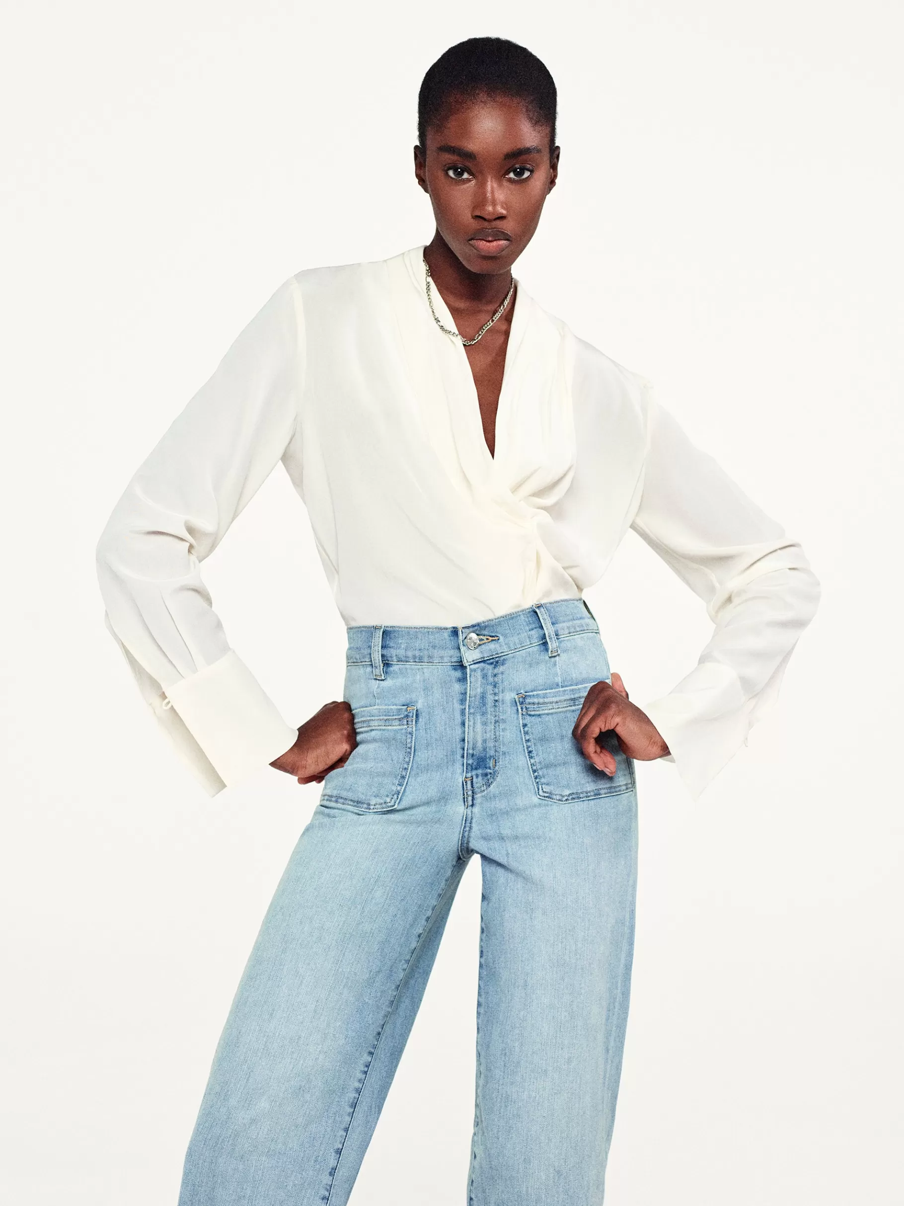 Tops & Blouses*FRAME Shawl Collar Blouse in Cream