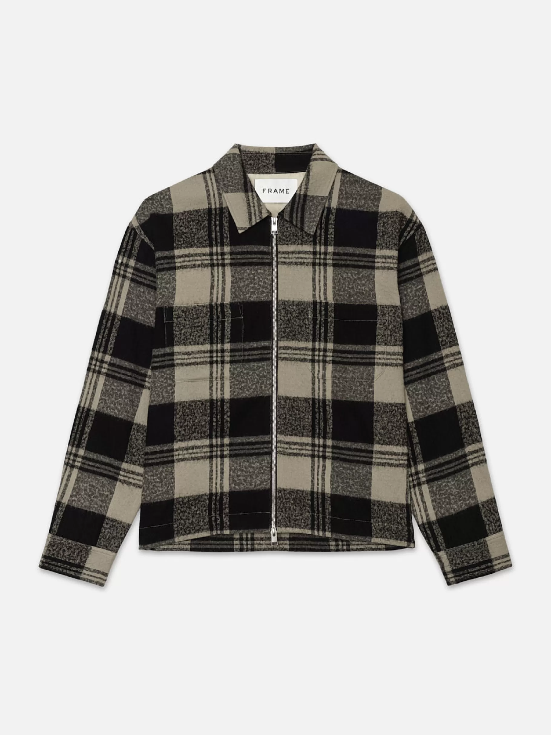 Jackets & Coats*FRAME Spring Plaid Zip Shirt Jacket in Smoke Beige/Noir Smokebeige/noir